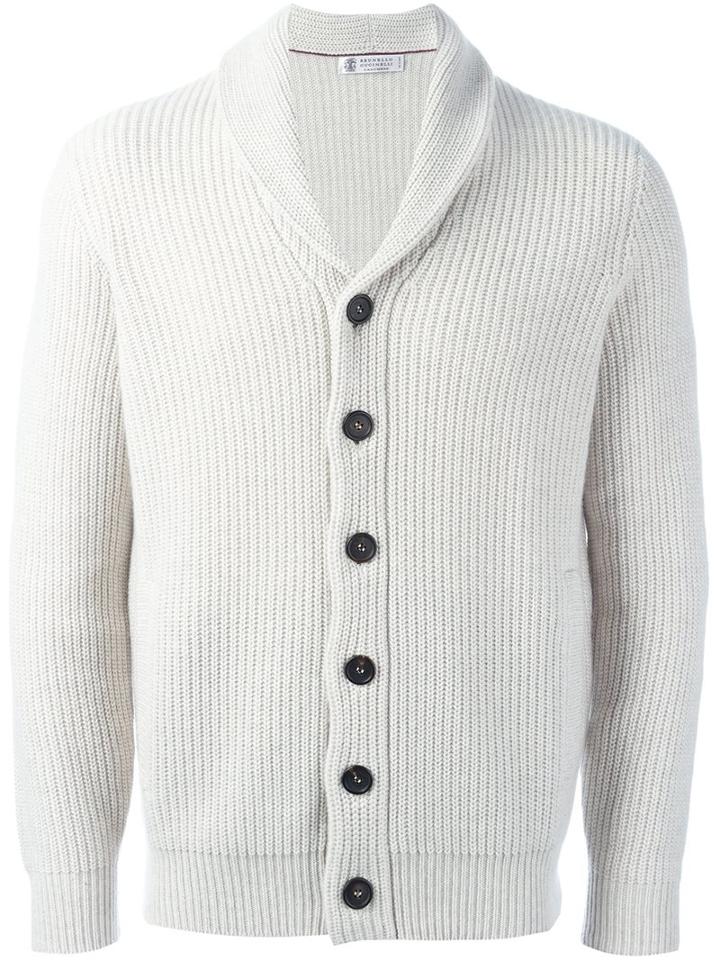 Brunello Cucinelli V-neck Cardigan, Men's, Size: 48, Nude/neutrals, Cashmere