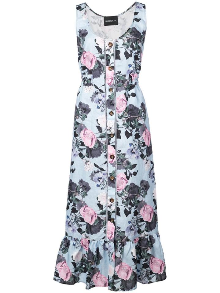 Nicholas Front Button Garden Dress - Blue