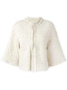 Sonia Rykiel - Cropped Sleeves Jacket - Women - Cotton/spandex/elastane - 40, Nude/neutrals, Cotton/spandex/elastane