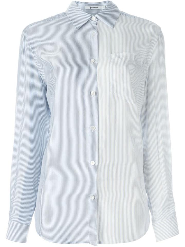 T By Alexander Wang Contrasting Stripe Shirt, Women's, Size: 4, Blue, Viscose