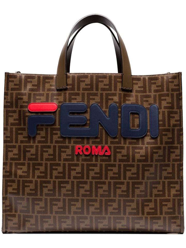 Fendi Fndi Filasml Lthr Tote Nvy Red - Brown