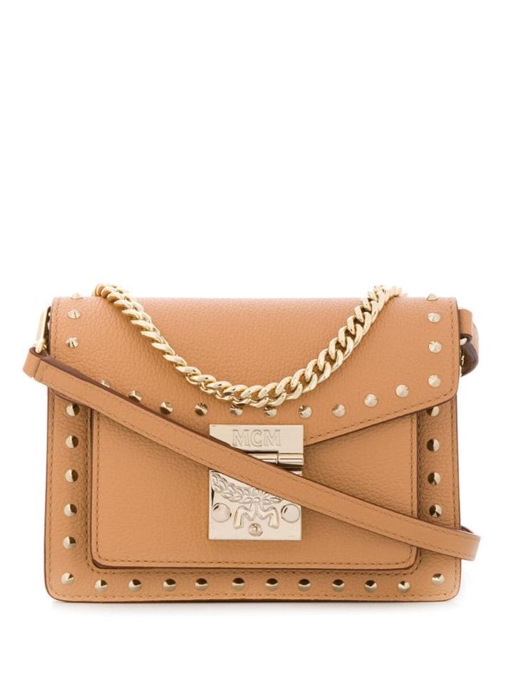 Mcm Engraved Logo Shoulder Bag - Brown