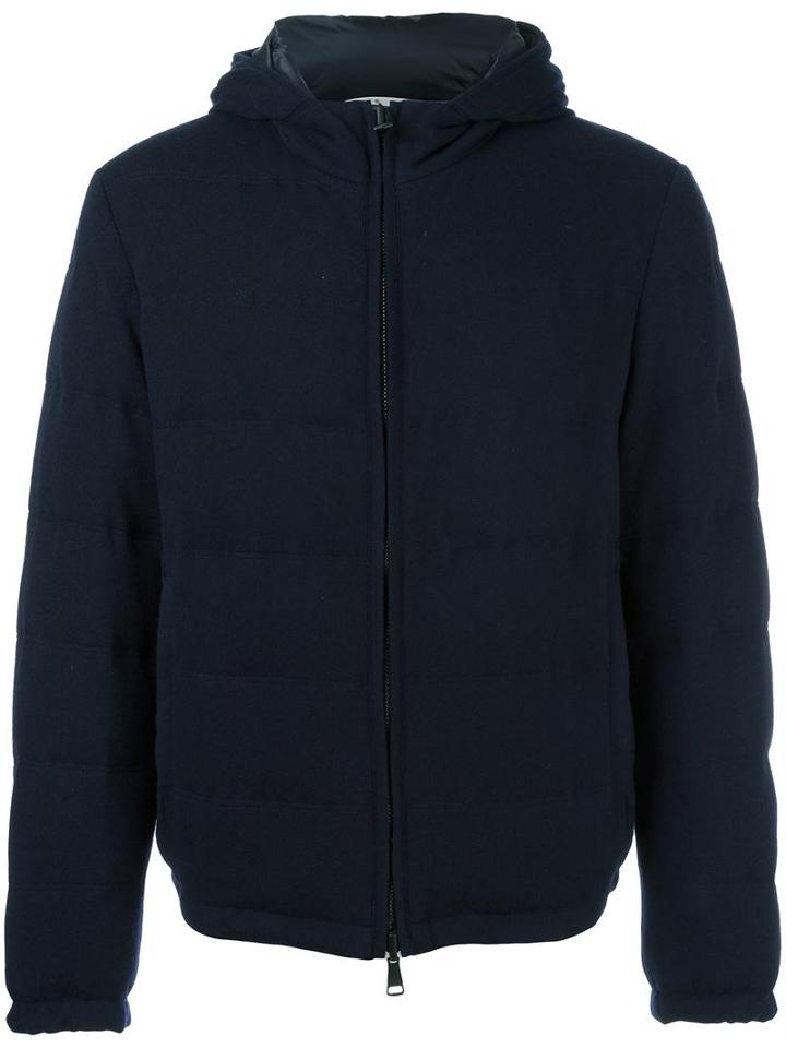 Giorgio Armani Hooded Zipped Jacket, Men's, Size: 48, Blue, Cashmere/feather Down/polyamide