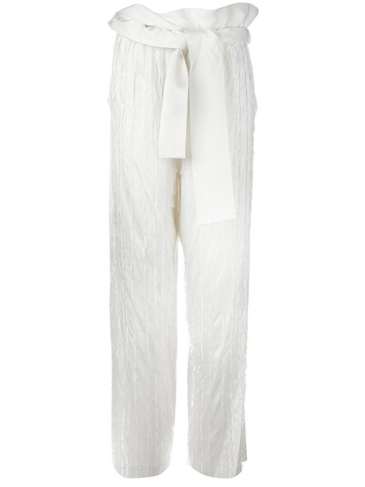 3.1 Phillip Lim Fringed Palazzo Pants, Women's, Size: 6, White, Silk/acetate/viscose