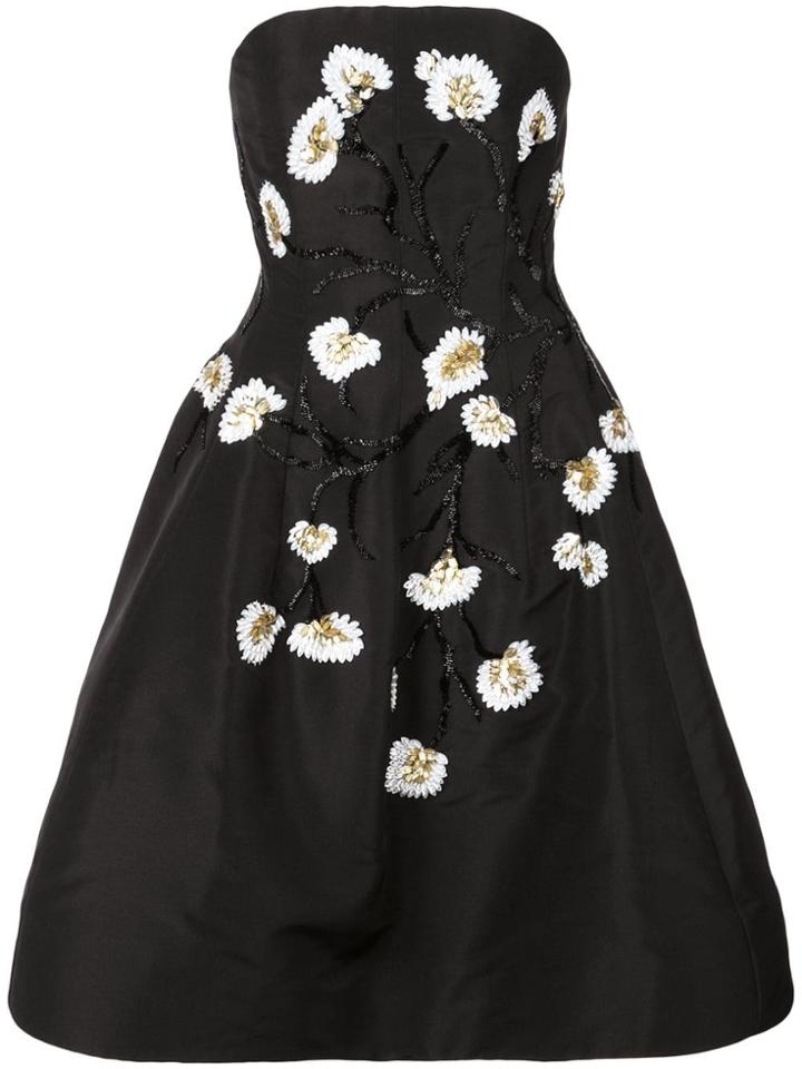 Oscar De La Renta Beaded Floral Flared Dress - Black