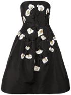 Oscar De La Renta Beaded Floral Flared Dress - Black