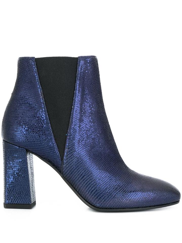 Pollini Textured Crocodile Ankle Boots - Blue