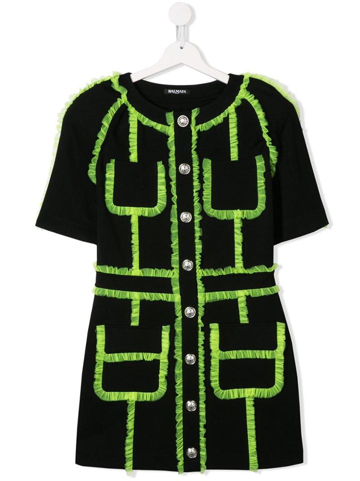 Balmain Kids Ruffle Trim Dress - Black
