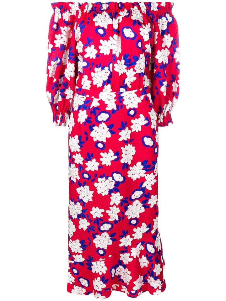 Saloni Off-shoulder Floral Dress - Red