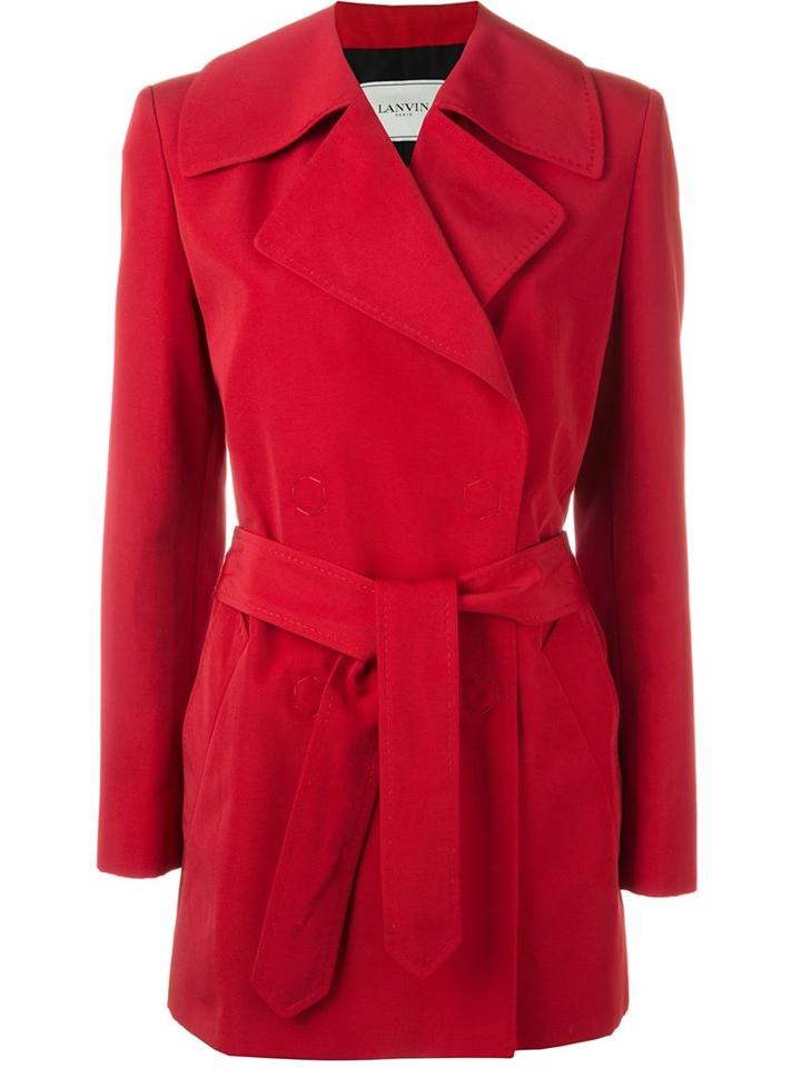 Lanvin Belted Coat, Women's, Size: 40, Red, Silk/cotton/polyester