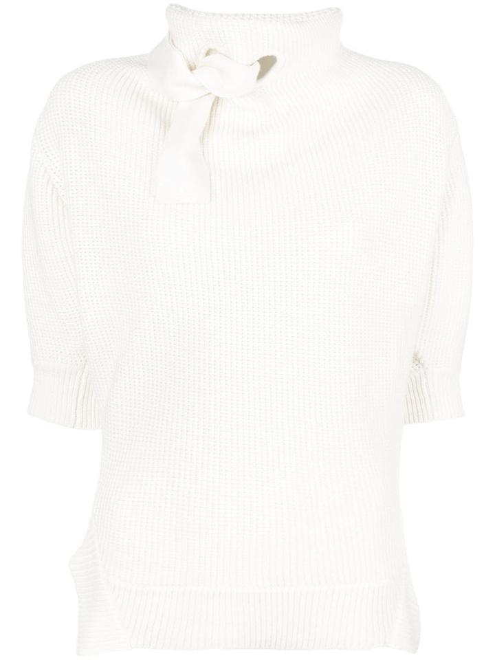 Self-portrait Bow Tie Knitted Top - White