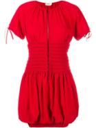 Fendi Smocked Short Sleeve Dress, Women's, Size: 40, Red, Silk/polyester/acetate/viscose
