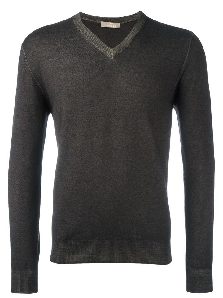 Cruciani V-neck Jumper, Men's, Size: 54, Green, Wool