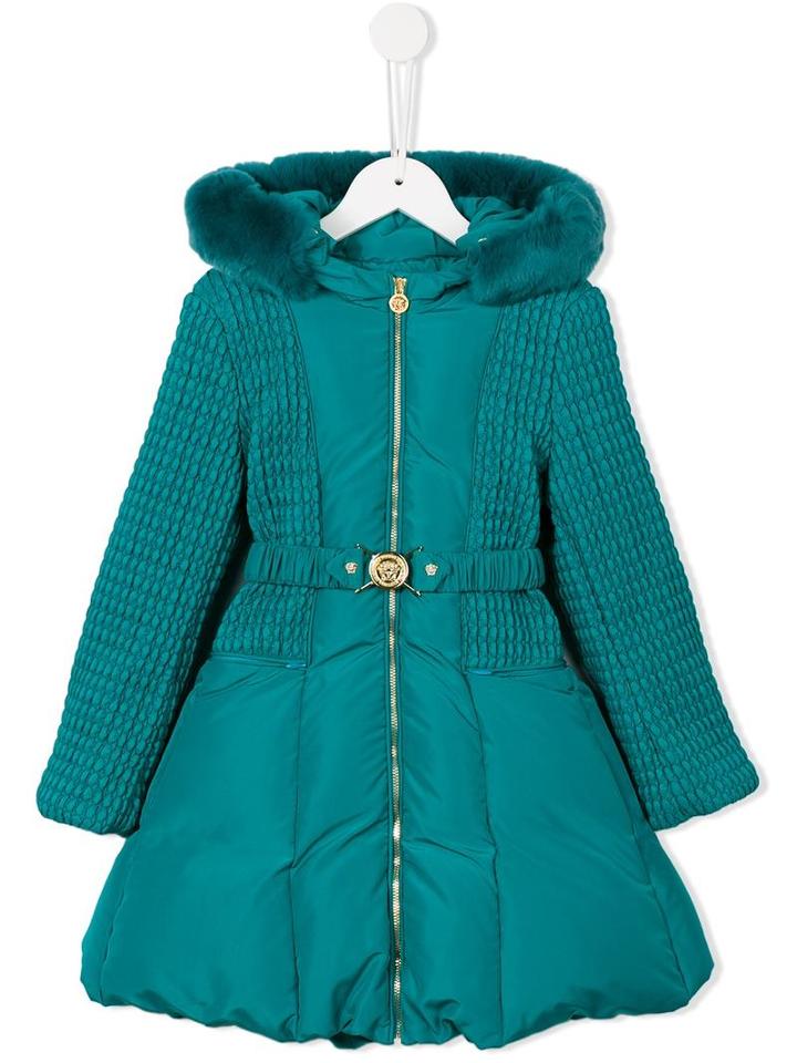 Young Versace Hooded Down Coat, Girl's, Size: 12 Yrs, Blue