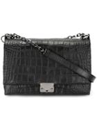 Emporio Armani Logo Buckle Shoulder Bag, Women's, Black, Leather/cotton