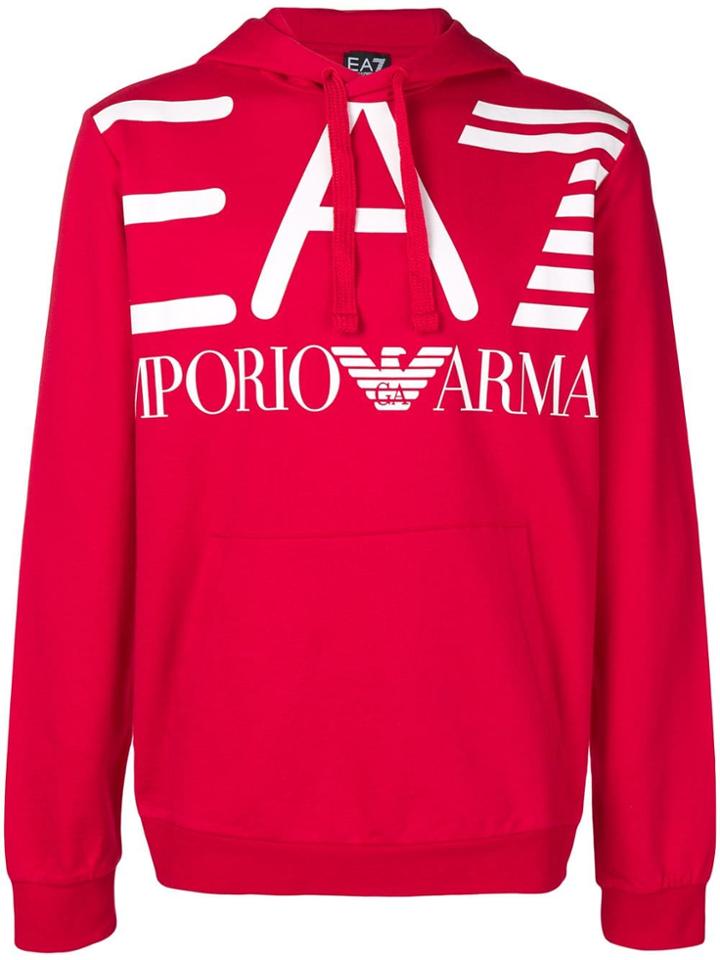 Ea7 Emporio Armani Logo Drawstring Hoodie - Red