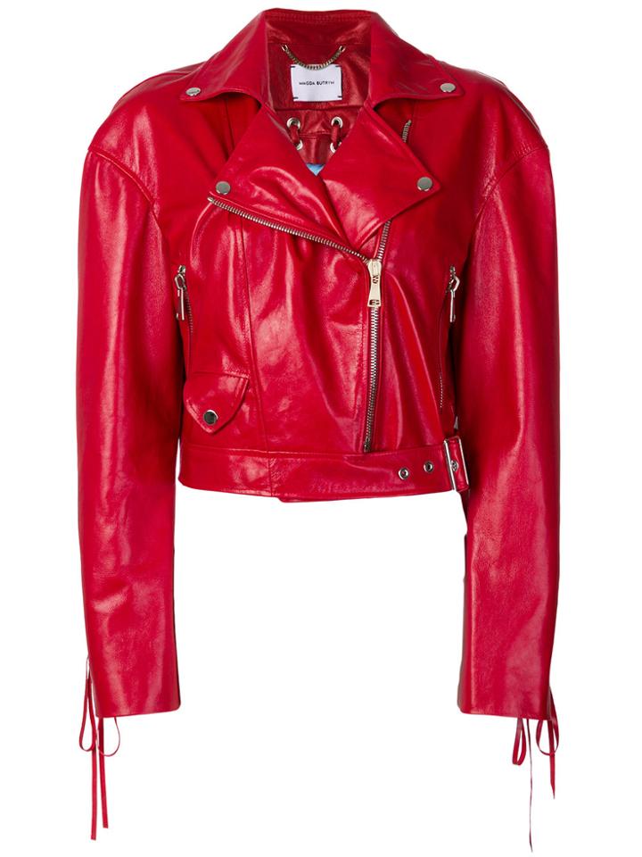 Magda Butrym Cropped Moto Jacket - Red
