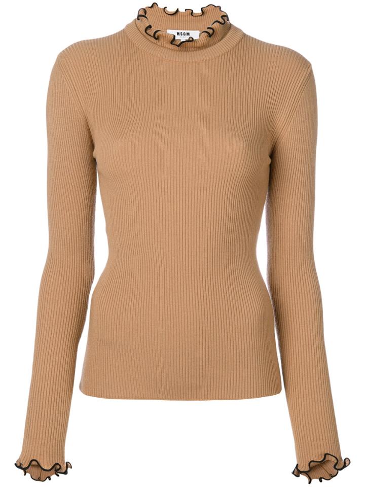 Msgm Contrast Frill-trim Jumper - Nude & Neutrals