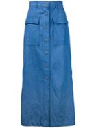 Cityshop Buttoned Midi Skirt, Women's, Size: 36, Blue, Cotton