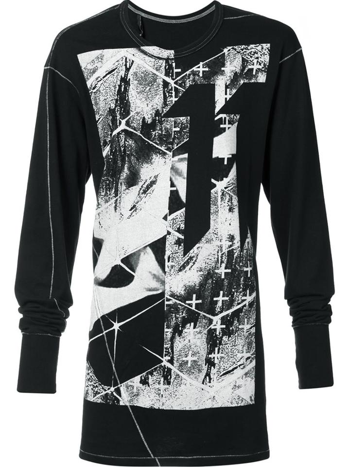 11 By Boris Bidjan Saberi Long Sleeve T-shirt, Men's, Size: Large, Black, Cotton/wool