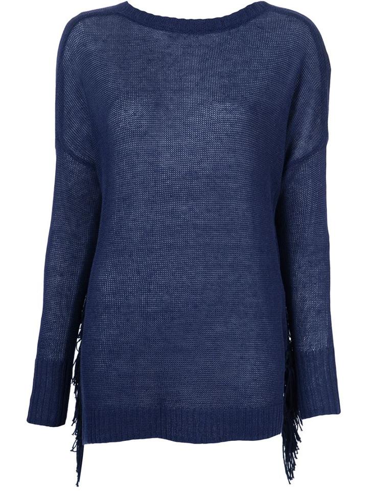 Derek Lam 10 Crosby Crossover Fringed Jumper, Women's, Size: M, Blue, Linen/flax