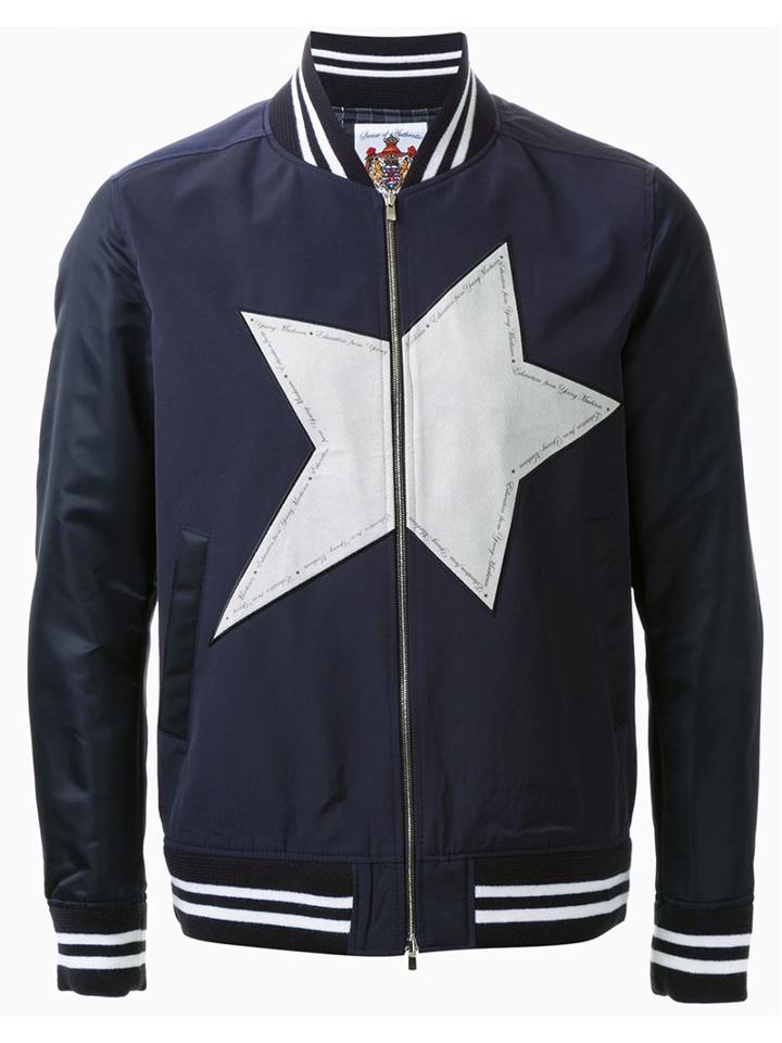 Education From Youngmachines Star Print Striped Cuff Zip Up Bomber Jacket