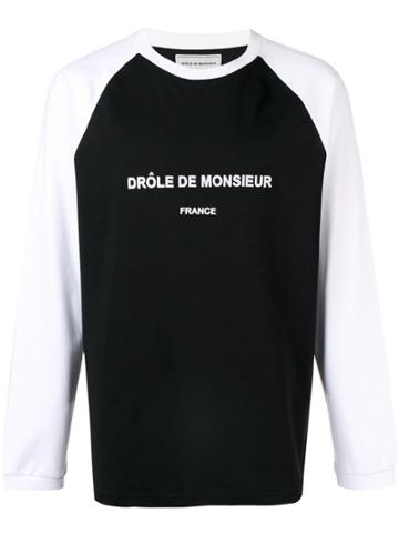 Drôle De Monsieur Contrast Sleeve Sweater - Black