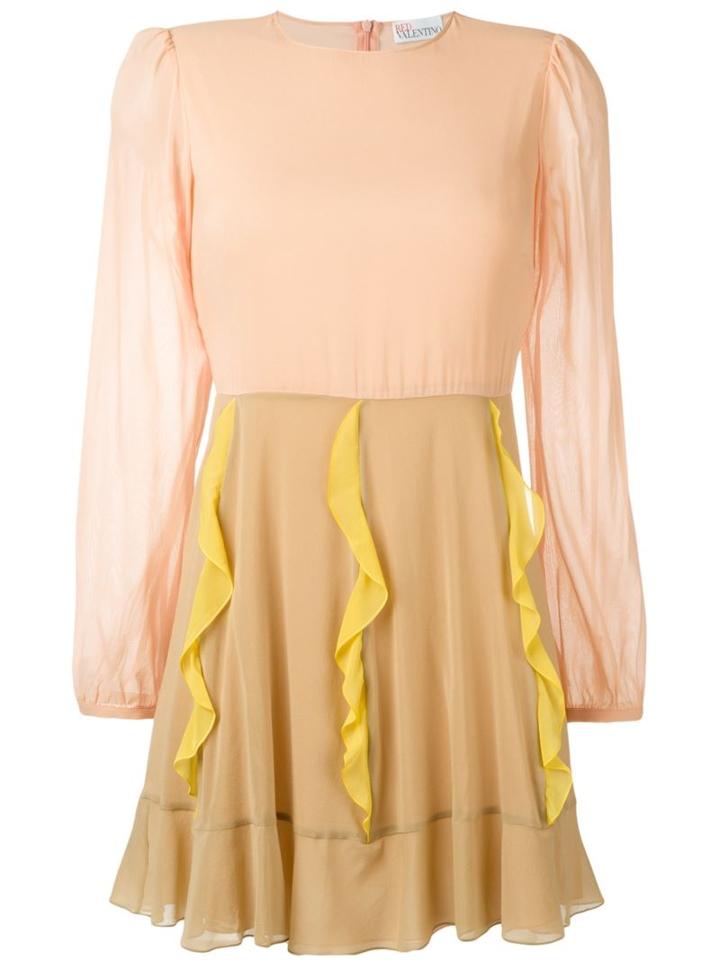 Red Valentino Longsleeved Ruffle Dress, Women's, Size: 40, Pink/purple, Silk/spandex/elastane/polyester