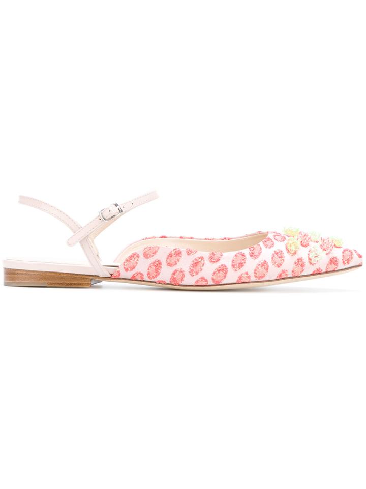 Delpozo Embroidered Pointed Sandals - Pink & Purple