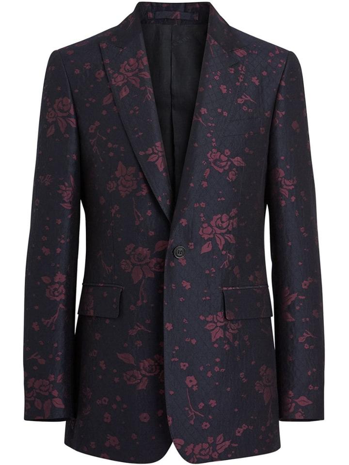 Burberry Slim Fit Silk Wool Matelassé Evening Jacket - Blue