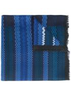 Missoni Striped Frayed Scarf, Women's, Blue, Wool/silk