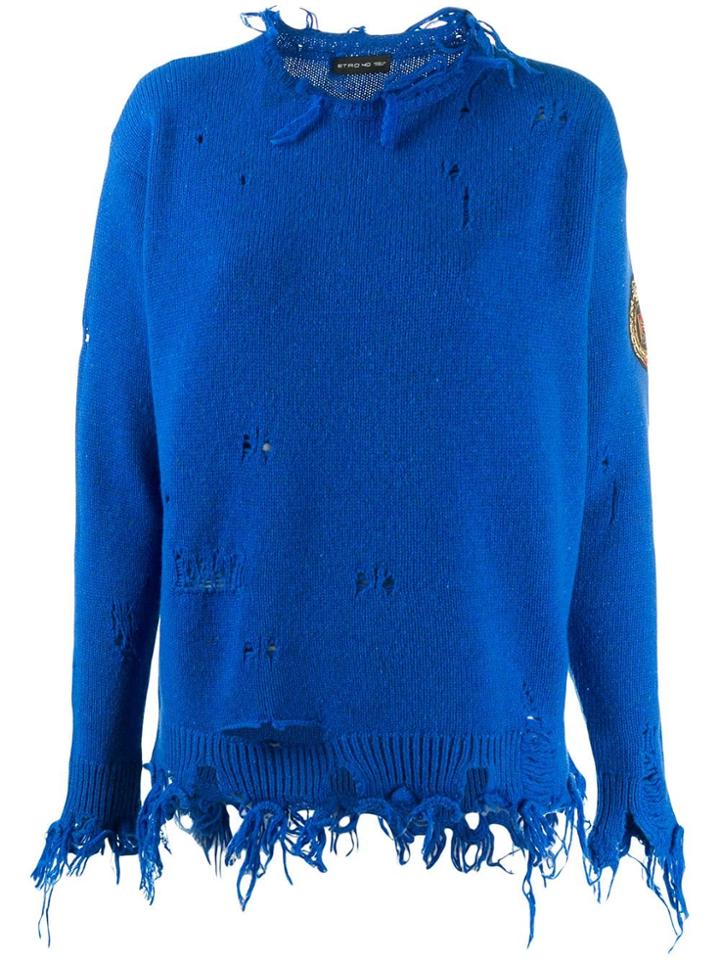 Etro Distressed Sweatshirt - Blue