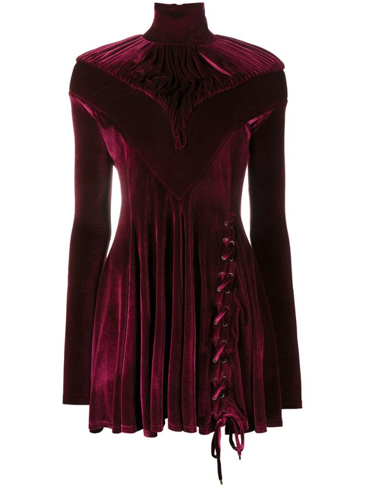 Y / Project Ruched Velour Turtleneck Mini Dress - Pink & Purple
