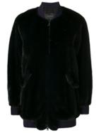 Blancha Mink Trimmed Bomber Jacket - Blue