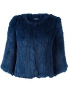 Yves Salomon Cropped Fur Jacket, Women's, Size: 38, Blue, Rabbit Fur