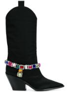 Casadei Stone Embellished Cowboy Boots - Black