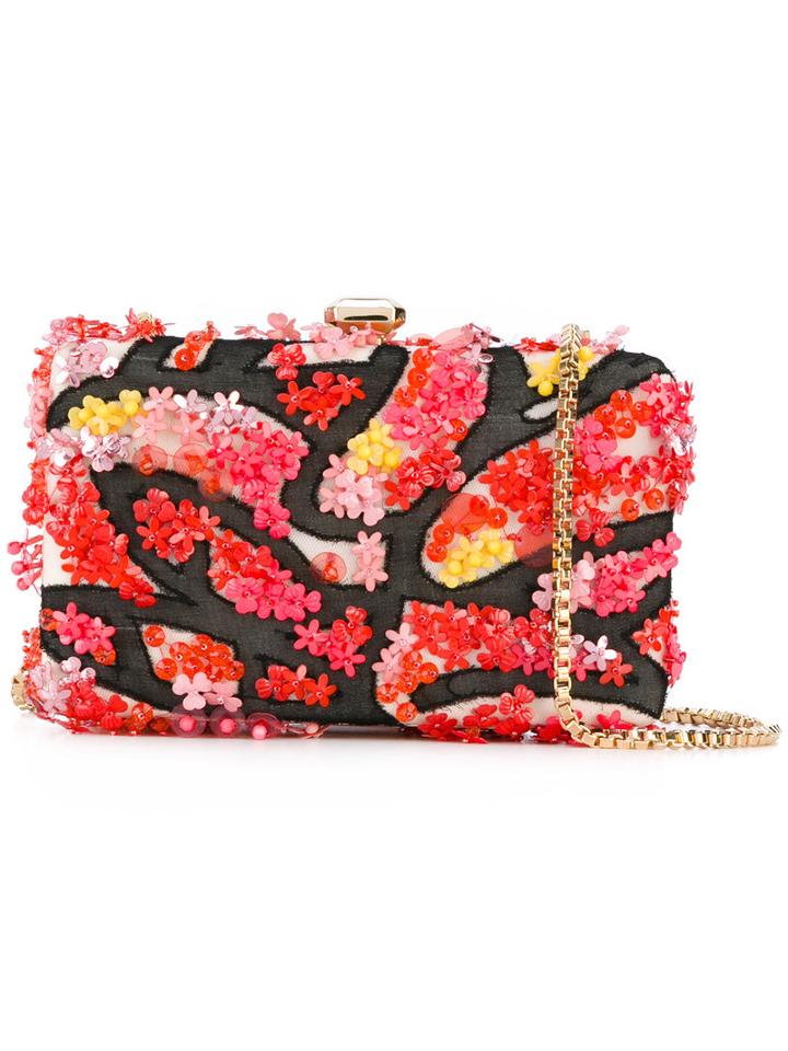 Elie Saab - Floral Applique Clutch - Women - Leather/nylon/pvc - One Size, Black, Leather/nylon/pvc