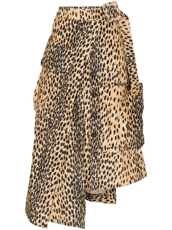 Jacquemus Leopard Print Asymmetric Midi Skirt - Brown