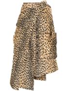 Jacquemus Leopard Print Asymmetric Midi Skirt - Brown