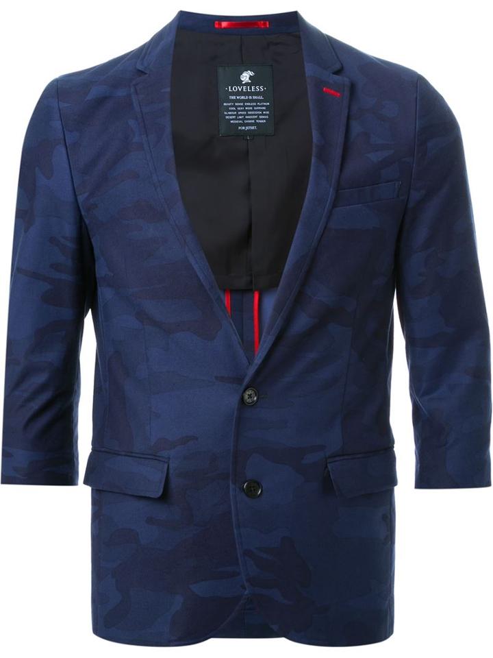 Loveless Camouflage Single Breasted Blazer, Men's, Size: Medium, Blue, Cotton/polyurethane