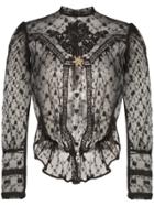 One Vintage Lace Embroidered Blouse - Black