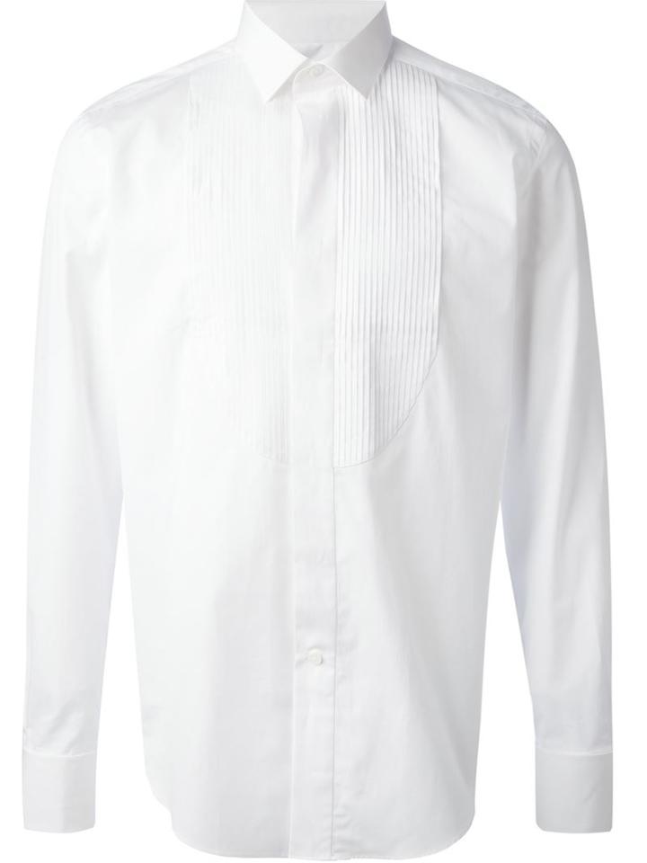 Lanvin Pleated Bib Dress Shirt, Men's, Size: 40, White, Cotton