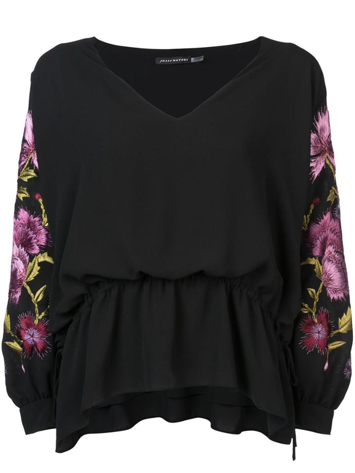Josie Natori Floral Embroidered Blouse - Black