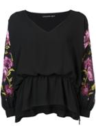 Josie Natori Floral Embroidered Blouse - Black
