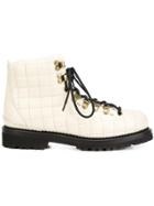 Buttero Quilted Lace Up Ankle Boots - White