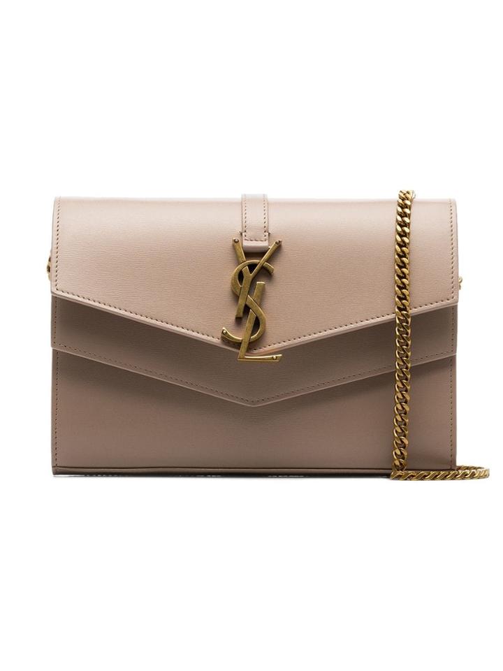 Saint Laurent Nude Sulpice Envelope Leather Clutch Bag - Neutrals