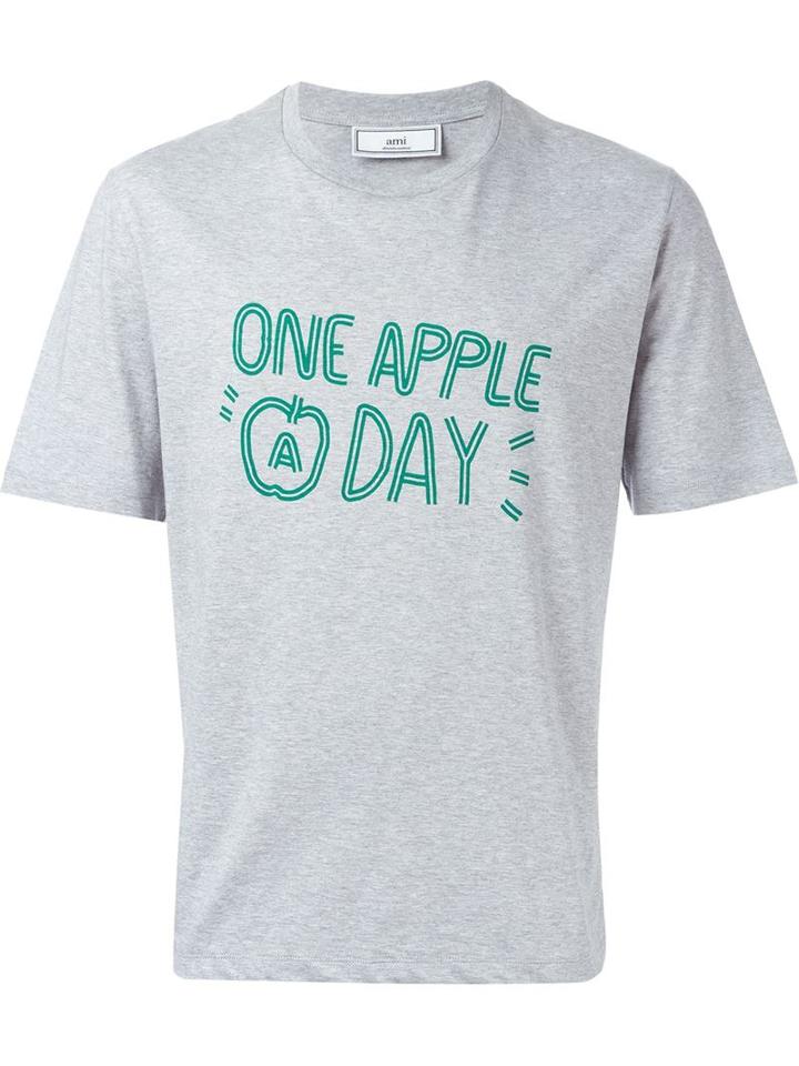 Ami Alexandre Mattiussi Apple Print T-shirt, Men's, Size: Medium, Grey, Cotton