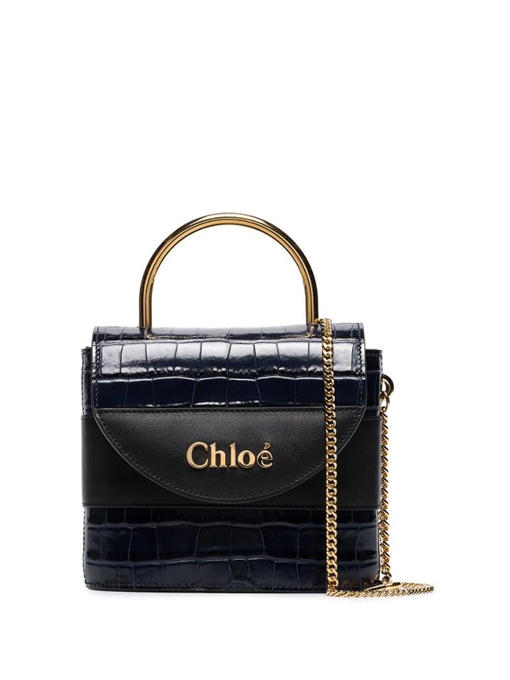 Chloé Navy Abylock Mock Croc Leather Tote - Blue
