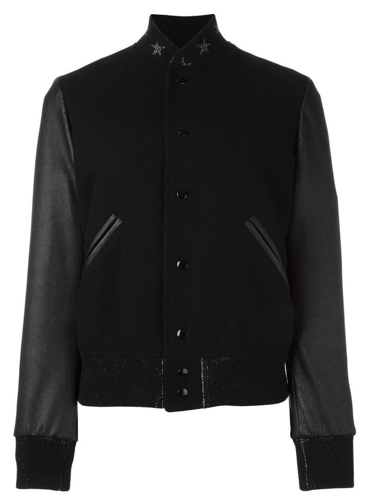 Saint Laurent Star Collar Teddy Jacket, Women's, Size: 36, Black, Wool/polyamide/lamb Skin/cotton