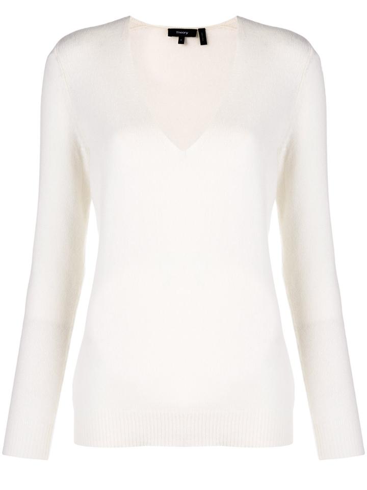 Theory Cashmere Adrianna V-neck Sweater - White